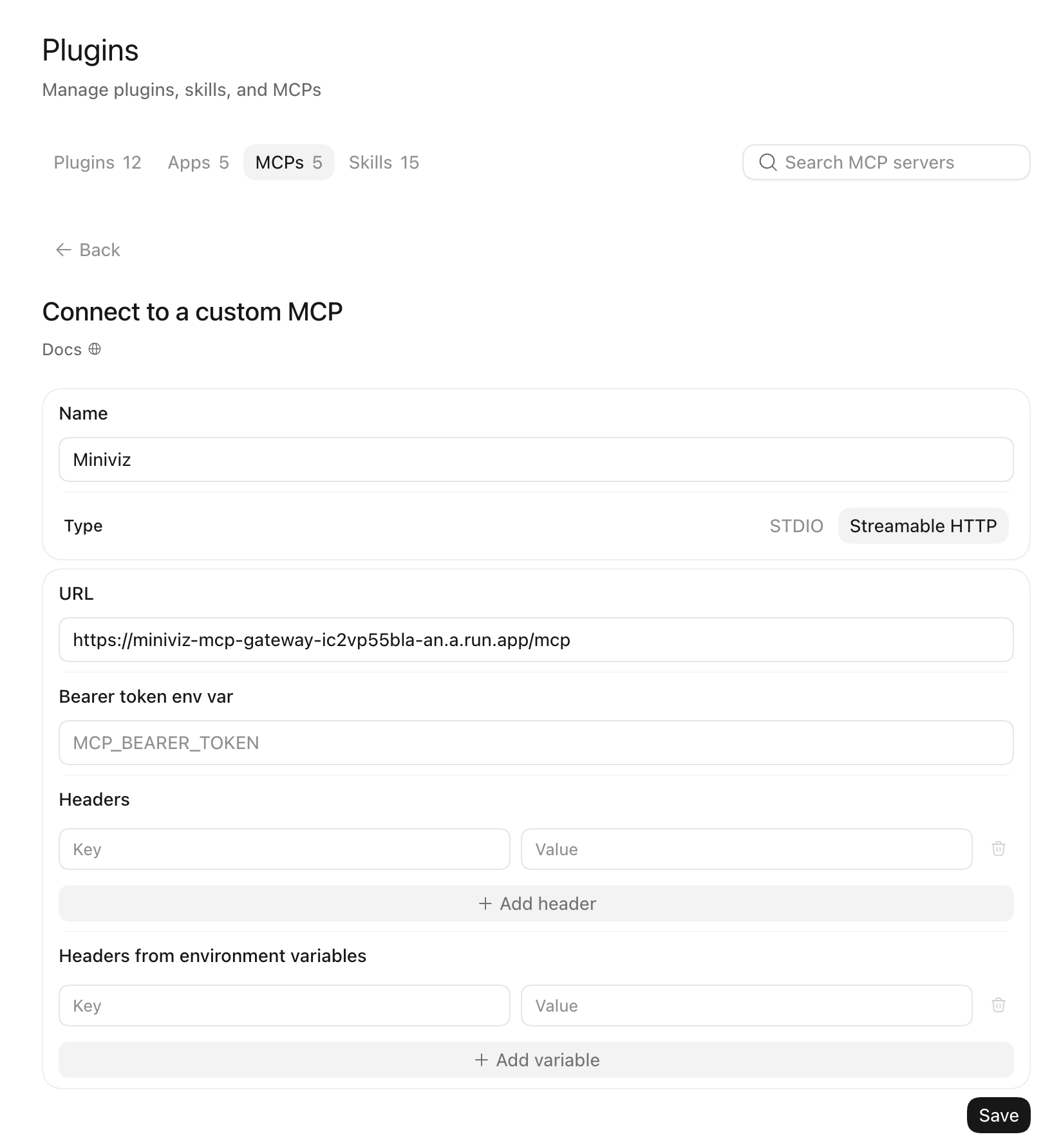 Configure the Miniviz MCP server in Codex