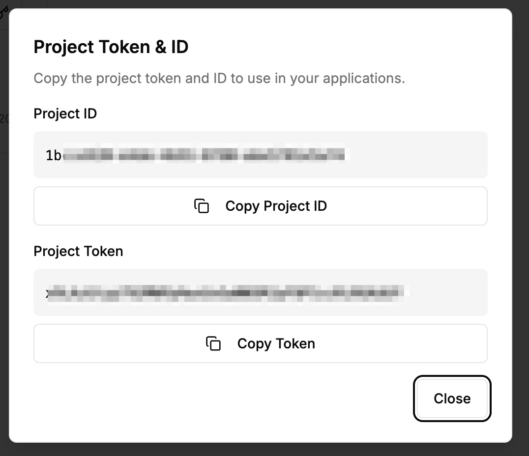Copy Project ID and Token