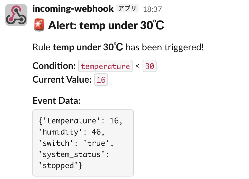 Slack通知設定後